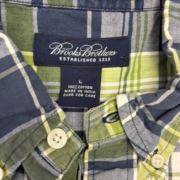 Brooks Brothers Plaid Button Down Shirt Mens Large Blue Green Short Sleeve - Picture 3 of 8
